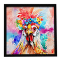 Hippie Animal Polish Poland Rooster Framed Metal Print Bathroom, Kitchen, Office, Home Decor Wall Art Ready to Hang, Square, 8X8