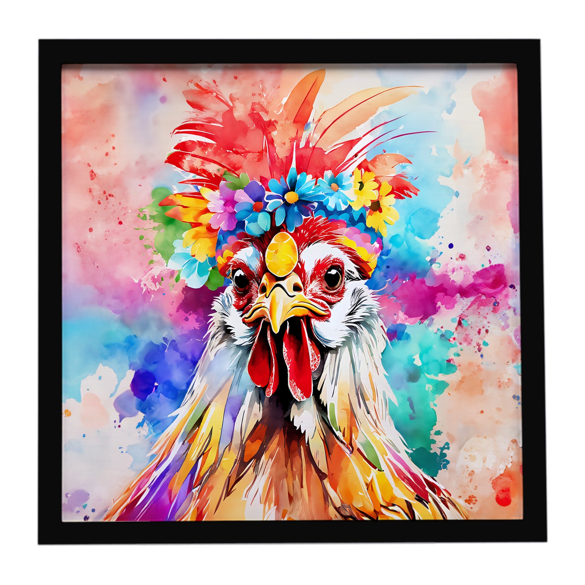 Hippie Animal Polish Poland Rooster Framed Metal Print Bathroom, Kitchen, Office, Home Decor Wall Art Ready to Hang, Square, 8X8