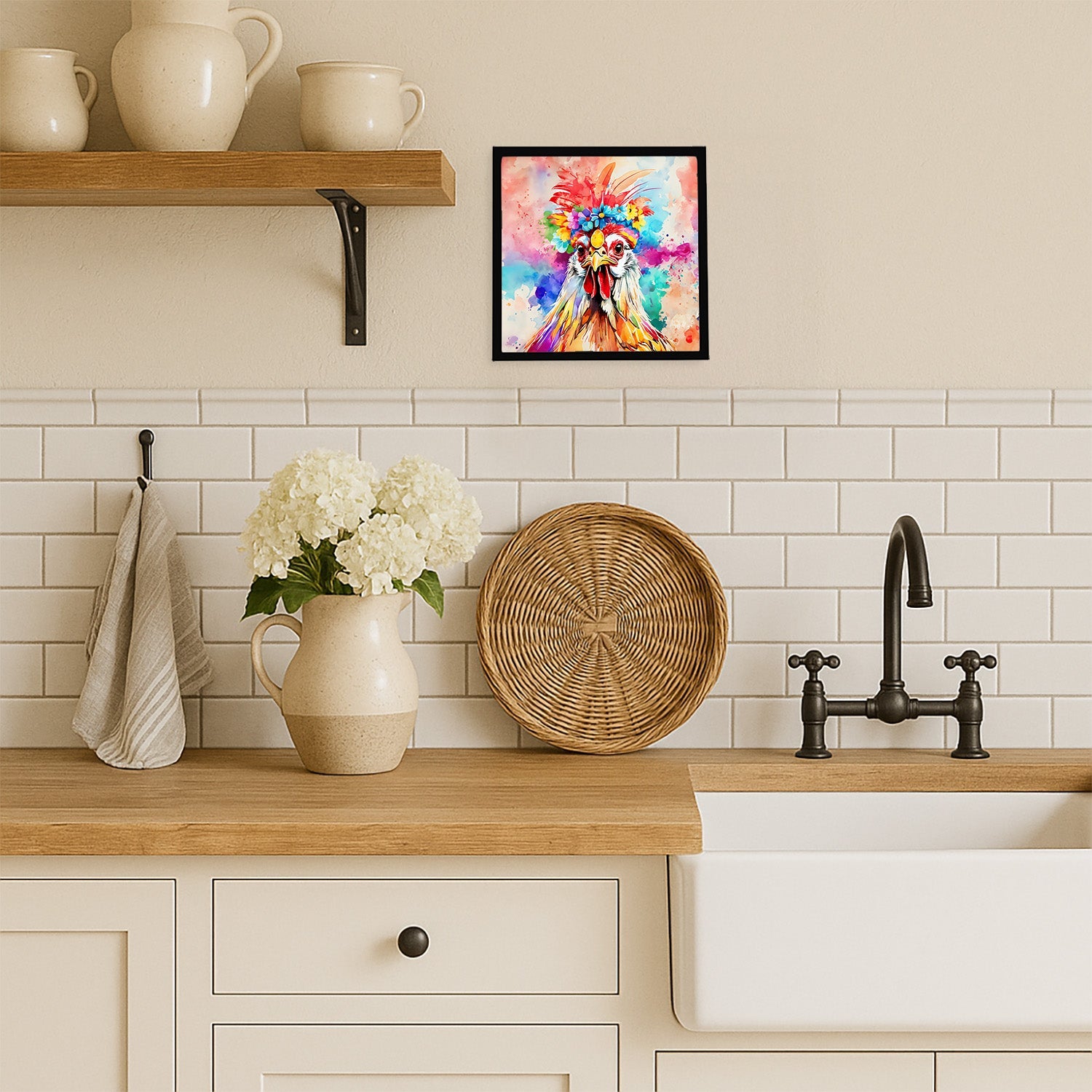 Hippie Animal Polish Poland Rooster Framed Metal Print Bathroom, Kitchen, Office, Home Decor Wall Art Ready to Hang, Square, 8X8