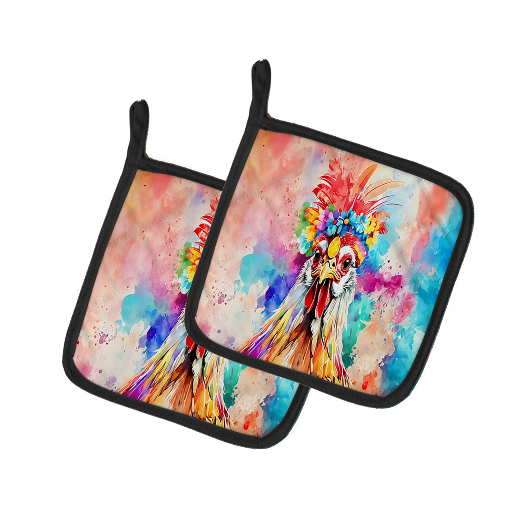 Hippie Animal Polish Poland Rooster Pot Holder Set of 2 Heat Resistant Quilted Hot Pads 7.5 x 7.5 Inch, Insulated Kitchen Trivets for Cooking & Baking