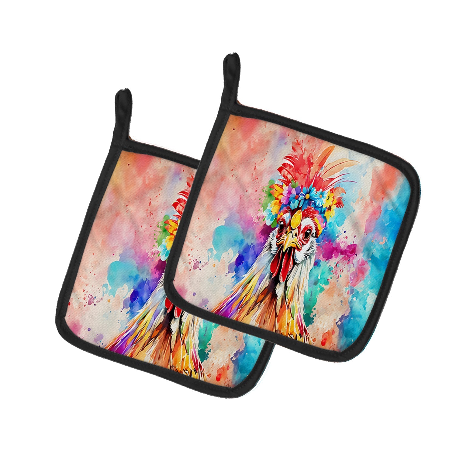 Hippie Animal Polish Poland Rooster Pot Holder Set of 2 Heat Resistant Quilted Hot Pads 7.5 x 7.5 Inch, Insulated Kitchen Trivets for Cooking & Baking