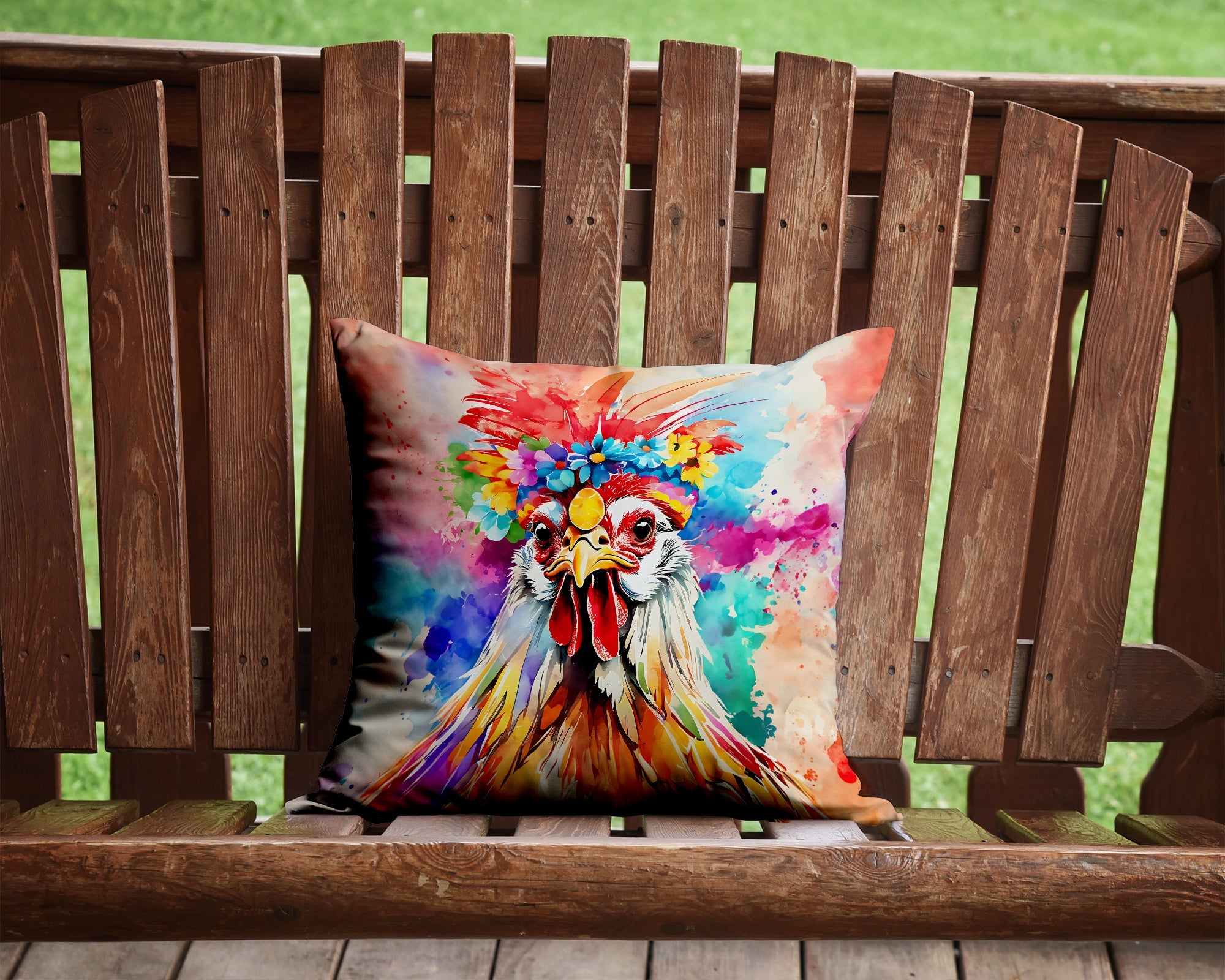 Hippie Animal Polish Poland Rooster Decorative Throw Pillow 14x14 Indoor Outdoor Accent Cushion, Fabric Cover with Insert for Sofa, Bed, Porch & Living Room