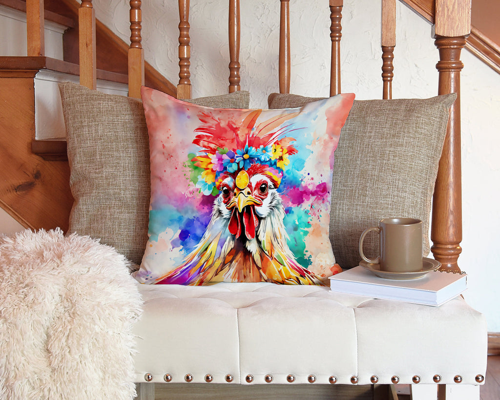 Hippie Animal Polish Poland Rooster Decorative Throw Pillow 14x14 Indoor Outdoor Accent Cushion, Fabric Cover with Insert for Sofa, Bed, Porch & Living Room