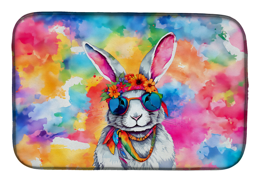 Hippie Animal Rabbit Dish Drying Mat Absorbent Dish Drying Mat Pad for Kitchen Counter Dish Drainer Mat for Countertop, 14 x 21", Multicolor