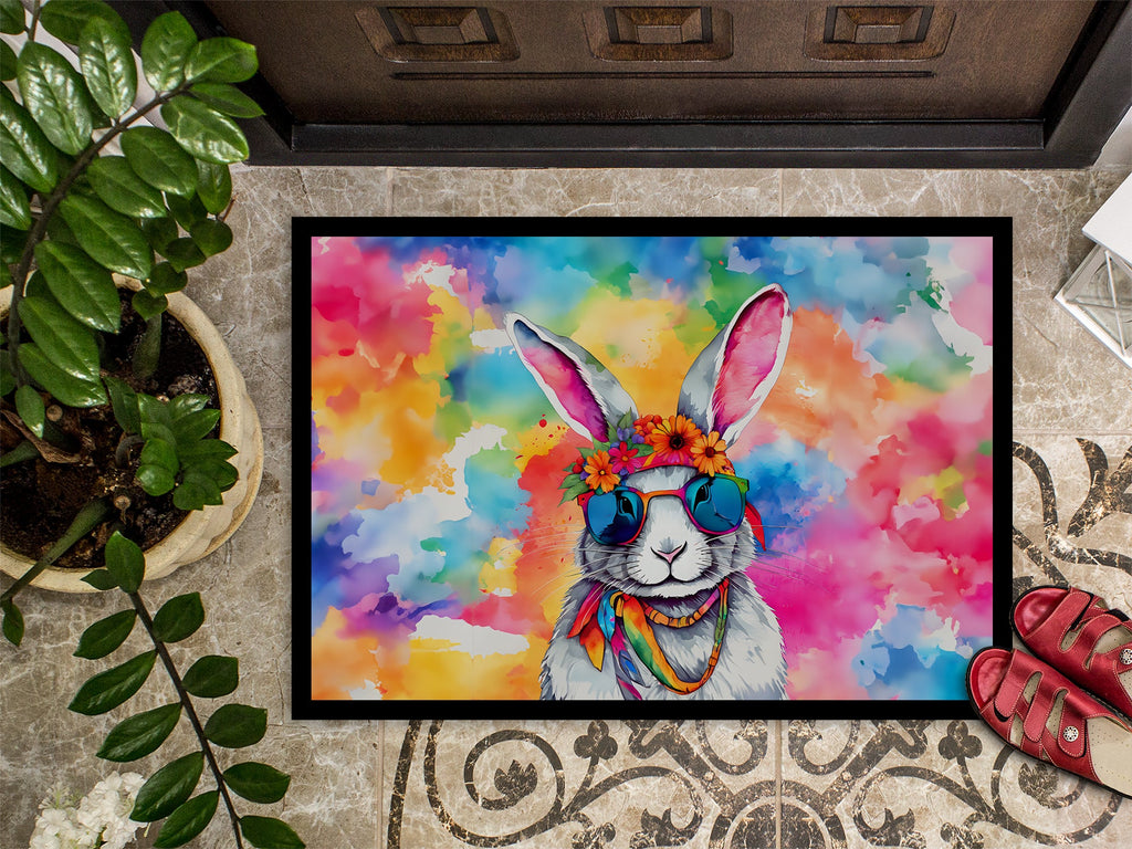 Hippie Animal Rabbit Doormat Indoor Outdoor 24H X 36W Front Door Mat Rugs for Entryway, Non Slip Washable Low Pile,