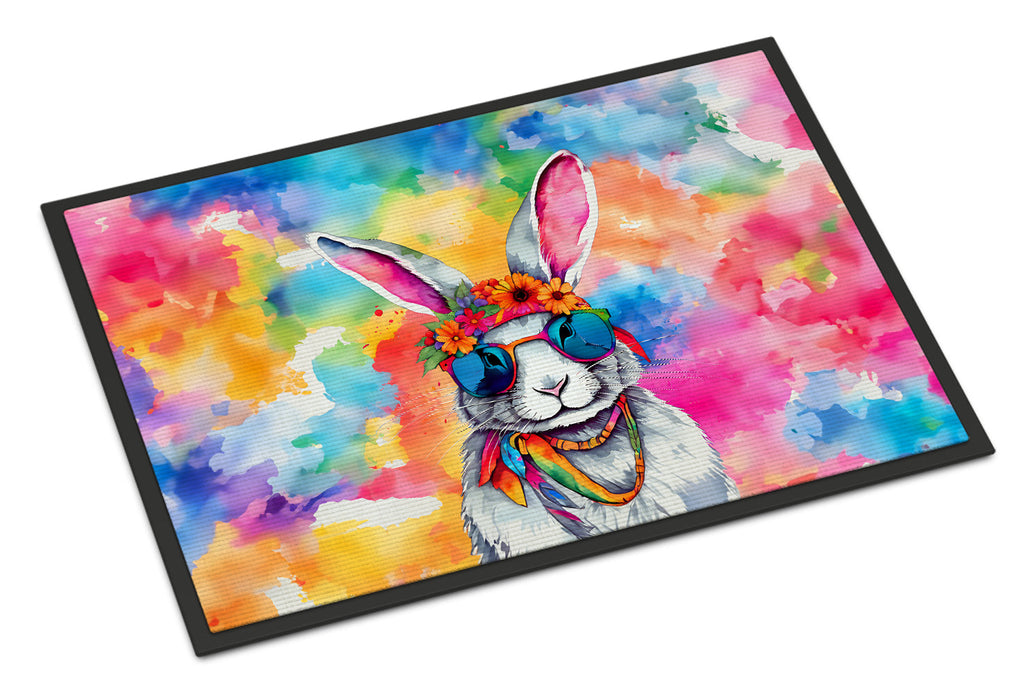 Hippie Animal Rabbit Doormat Indoor Outdoor 18H X 27W Front Door Mat Rugs for Entryway, Non Slip Washable
