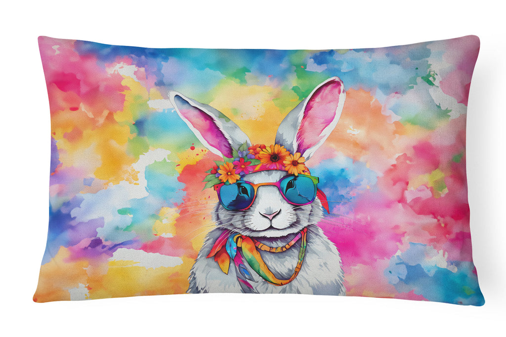 Hippie Animal Rabbit Decorative Throw Pillow 12x16 Indoor Outdoor Accent Cushion, Fabric Cover with Insert for Sofa, Bed, Porch & Living Room