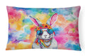 Hippie Animal Rabbit Decorative Throw Pillow 12x16 Indoor Outdoor Accent Cushion, Fabric Cover with Insert for Sofa, Bed, Porch & Living Room