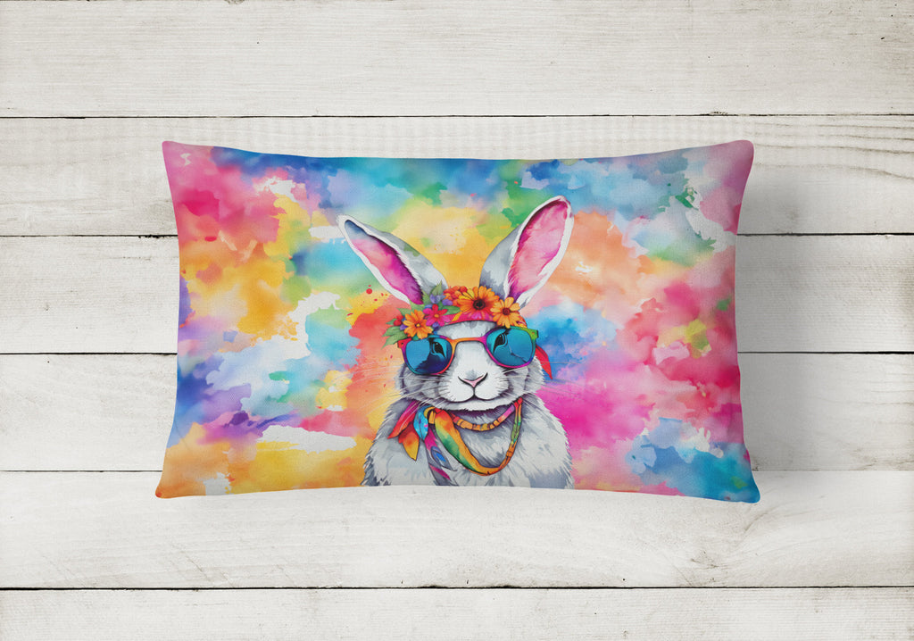Hippie Animal Rabbit Decorative Throw Pillow 12x16 Indoor Outdoor Accent Cushion, Fabric Cover with Insert for Sofa, Bed, Porch & Living Room