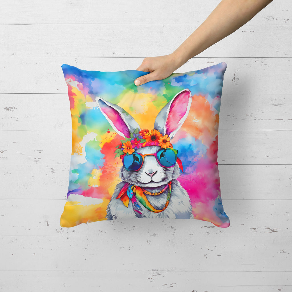 Hippie Animal Rabbit Decorative Throw Pillow 18x18 Indoor Outdoor Accent Cushion, Fabric Cover with Insert for Sofa, Bed, Porch & Living Room