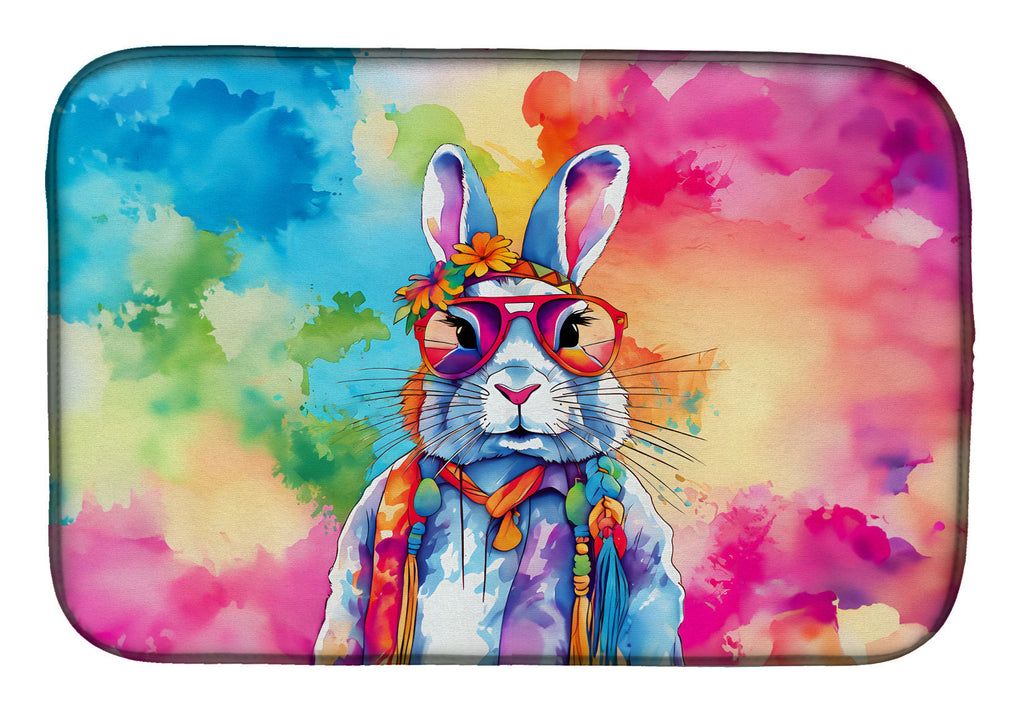 Hippie Animal Rabbit Dish Drying Mat Absorbent Dish Drying Mat Pad for Kitchen Counter Dish Drainer Mat for Countertop, 14 x 21", Multicolor
