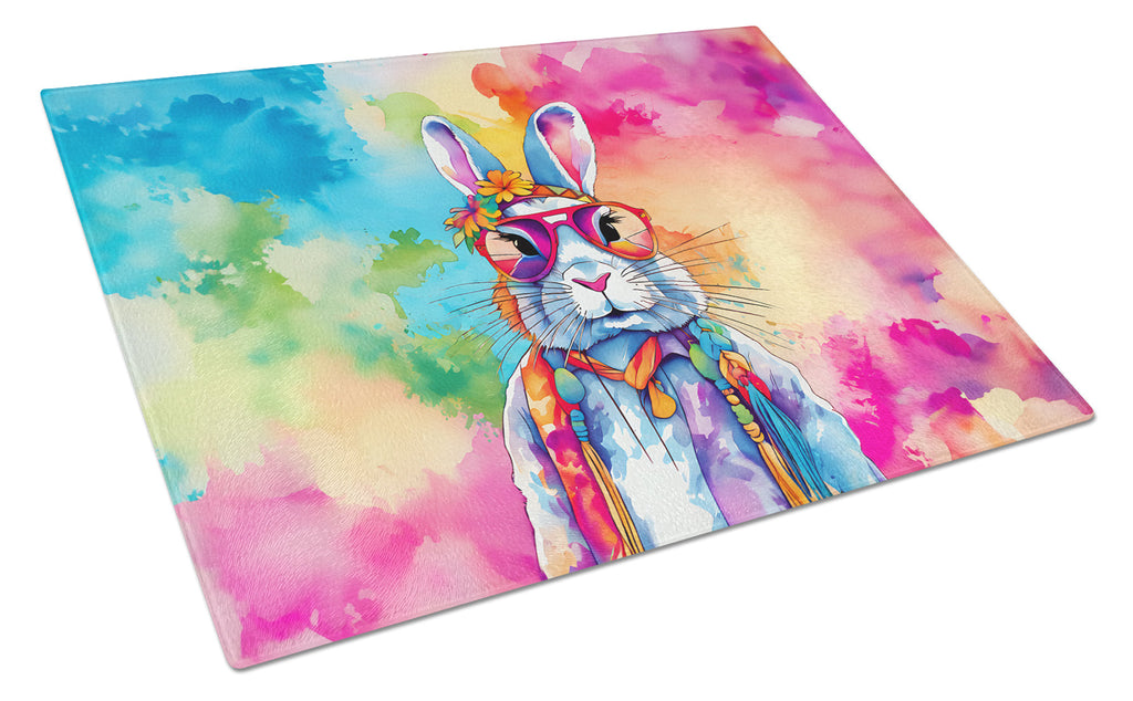 Hippie Animal Rabbit Cutting Board Tempered Glass Kitchen Cutting Surface, Heat Resistant Chopping, Non-Slip Feet, Food Prep & Serving