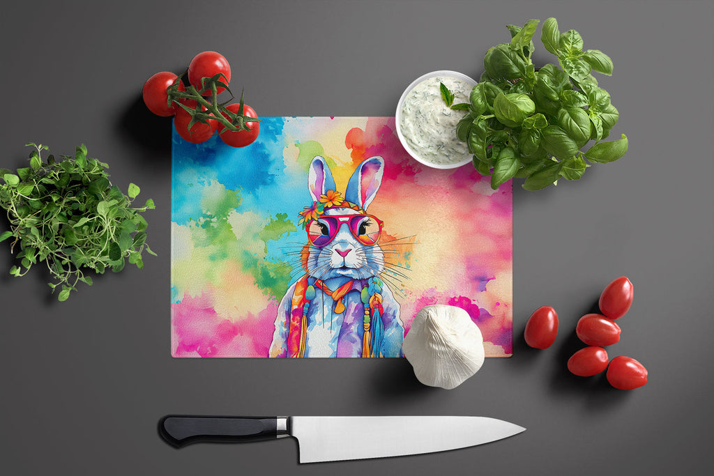 Hippie Animal Rabbit Cutting Board Tempered Glass Kitchen Cutting Surface, Heat Resistant Chopping, Non-Slip Feet, Food Prep & Serving
