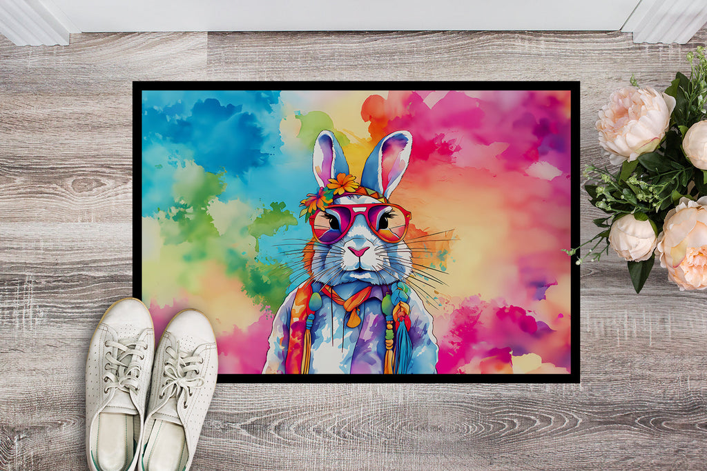Hippie Animal Rabbit Doormat Indoor Outdoor 18H X 27W Front Door Mat Rugs for Entryway, Non Slip Washable
