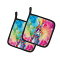 Hippie Animal Rabbit Pot Holder Set of 2 Heat Resistant Quilted Hot Pads 7.5 x 7.5 Inch, Insulated Kitchen Trivets for Cooking & Baking