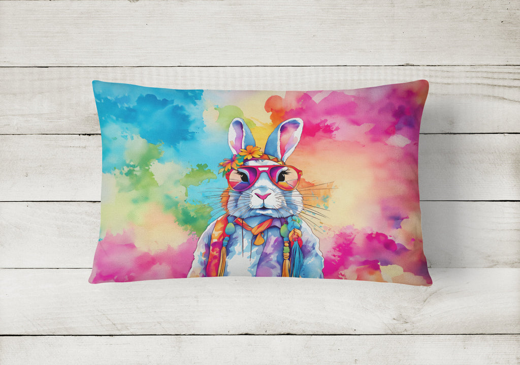 Hippie Animal Rabbit Decorative Throw Pillow 12x16 Indoor Outdoor Accent Cushion, Fabric Cover with Insert for Sofa, Bed, Porch & Living Room