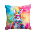 Hippie Animal Rabbit Decorative Throw Pillow 14x14 Indoor Outdoor Accent Cushion, Fabric Cover with Insert for Sofa, Bed, Porch & Living Room