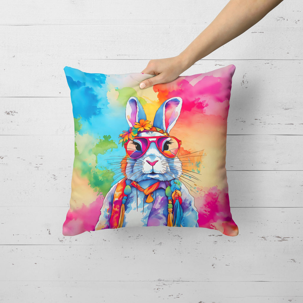 Hippie Animal Rabbit Decorative Throw Pillow 18x18 Indoor Outdoor Accent Cushion, Fabric Cover with Insert for Sofa, Bed, Porch & Living Room