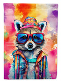Hippie Animal Raccoon House Flag 28x40 Porch Sleeve Pole Decorative Outside Yard Banner Artwork Wall Hanging, Polyester