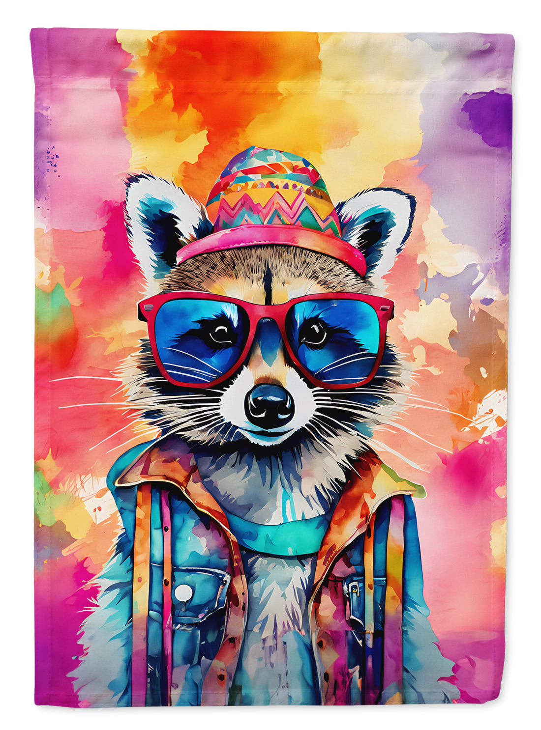 Hippie Animal Raccoon House Flag 28x40 Porch Sleeve Pole Decorative Outside Yard Banner Artwork Wall Hanging, Polyester