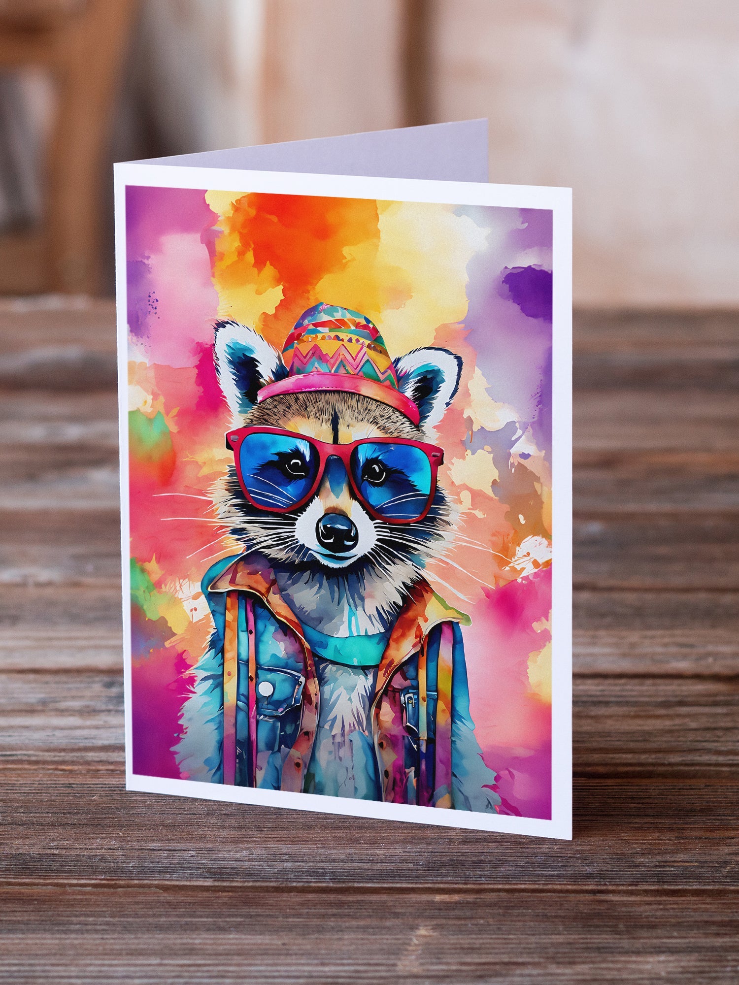 Hippie Animal Raccoon Greeting Cards Pack of 8 Blank Cards with Envelopes Whimsical A7 Size 5x7