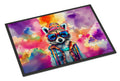 Hippie Animal Raccoon Doormat Indoor Outdoor 24H X 36W Front Door Mat Rugs for Entryway, Non Slip Washable Low Pile,