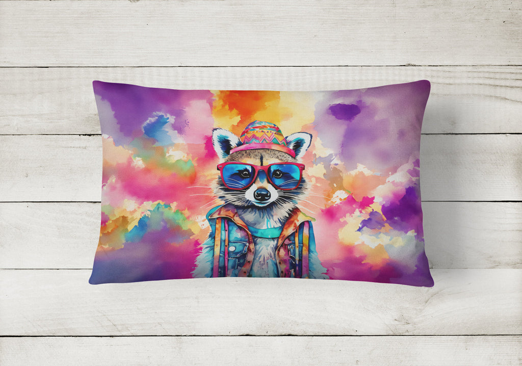 Hippie Animal Raccoon Decorative Throw Pillow 12x16 Indoor Outdoor Accent Cushion, Fabric Cover with Insert for Sofa, Bed, Porch & Living Room