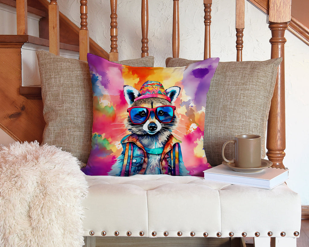Hippie Animal Raccoon Decorative Throw Pillow 14x14 Indoor Outdoor Accent Cushion, Fabric Cover with Insert for Sofa, Bed, Porch & Living Room
