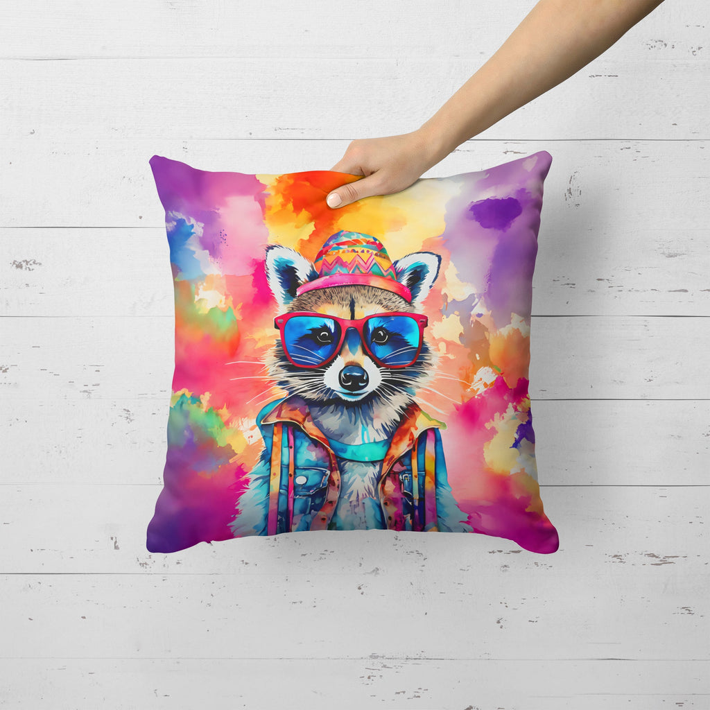 Hippie Animal Raccoon Decorative Throw Pillow 18x18 Indoor Outdoor Accent Cushion, Fabric Cover with Insert for Sofa, Bed, Porch & Living Room