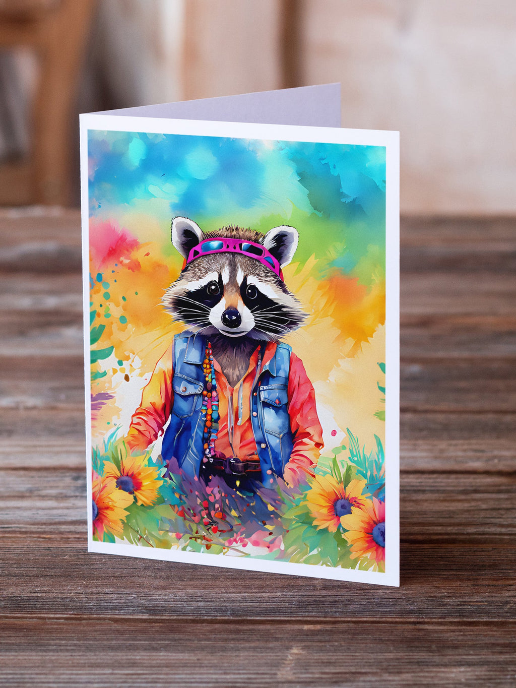 Hippie Animal Raccoon Greeting Cards Pack of 8 Blank Cards with Envelopes Whimsical A7 Size 5x7