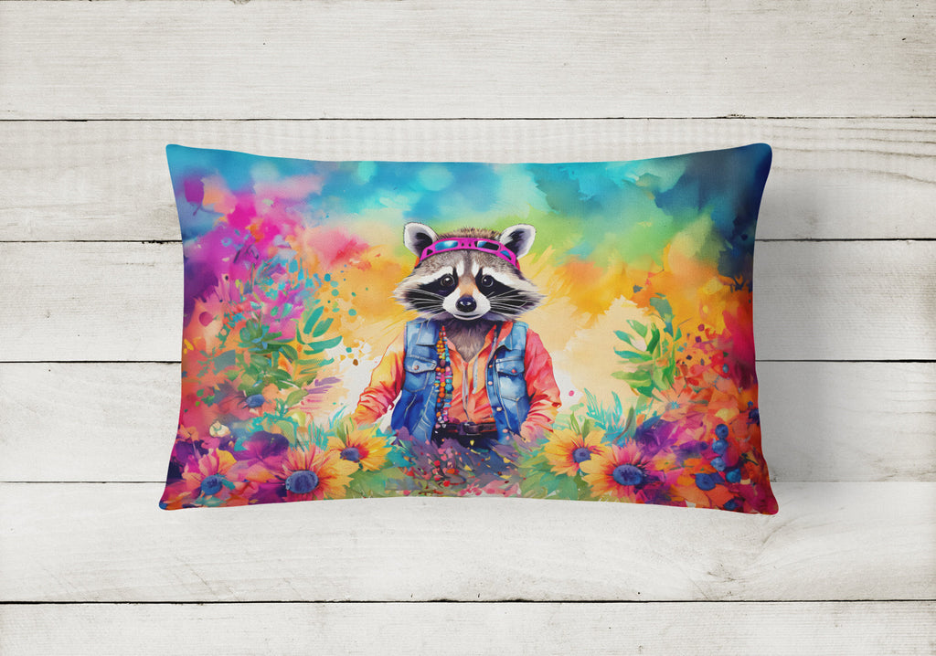 Hippie Animal Raccoon Decorative Throw Pillow 12x16 Indoor Outdoor Accent Cushion, Fabric Cover with Insert for Sofa, Bed, Porch & Living Room