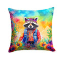 Hippie Animal Raccoon Decorative Throw Pillow 14x14 Indoor Outdoor Accent Cushion, Fabric Cover with Insert for Sofa, Bed, Porch & Living Room
