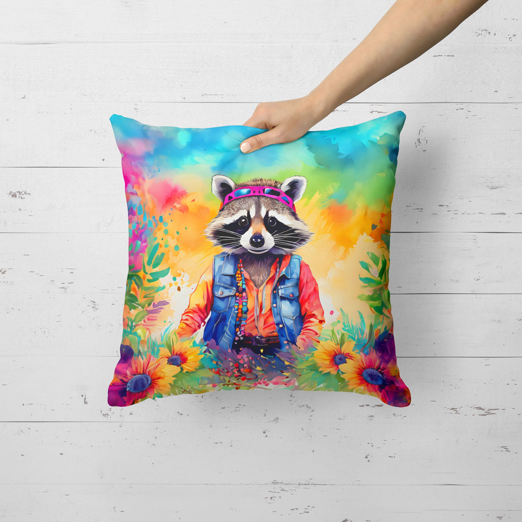 Hippie Animal Raccoon Decorative Throw Pillow 18x18 Indoor Outdoor Accent Cushion, Fabric Cover with Insert for Sofa, Bed, Porch & Living Room