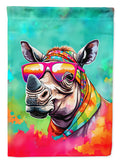 Hippie Animal Rhinoceros House Flag 28x40 Porch Sleeve Pole Decorative Outside Yard Banner Artwork Wall Hanging, Polyester