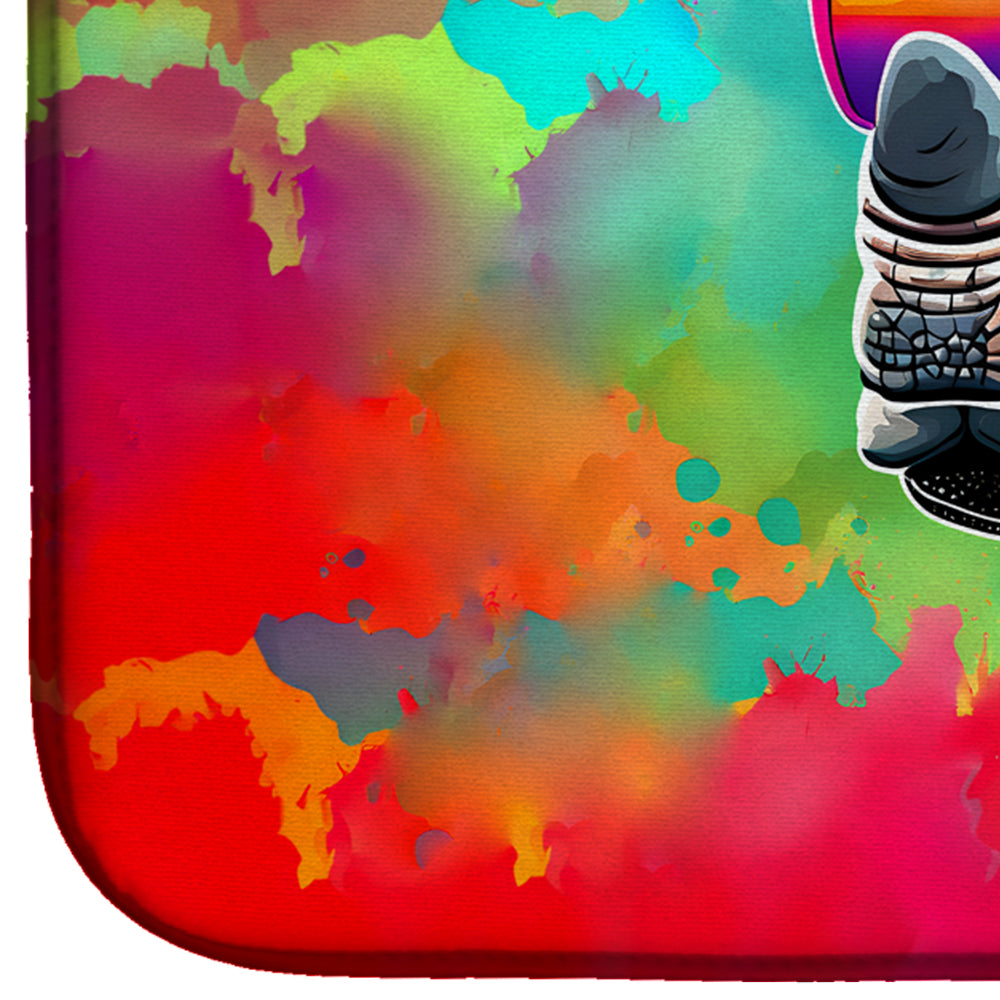 Hippie Animal Rhinoceros Dish Drying Mat Absorbent Dish Drying Mat Pad for Kitchen Counter Dish Drainer Mat for Countertop, 14 x 21", Multicolor