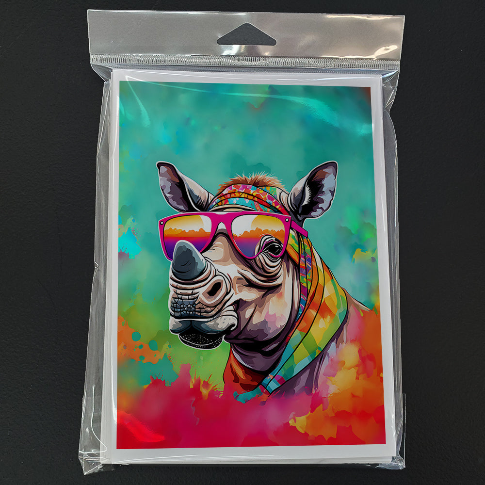 Hippie Animal Rhinoceros Greeting Cards Pack of 8 Blank Cards with Envelopes Whimsical A7 Size 5x7