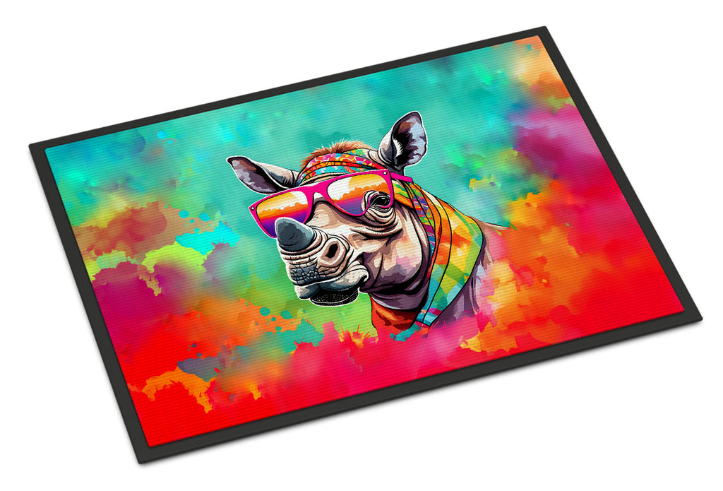 Hippie Animal Rhinoceros Doormat Indoor Outdoor 24H X 36W Front Door Mat Rugs for Entryway, Non Slip Washable Low Pile,