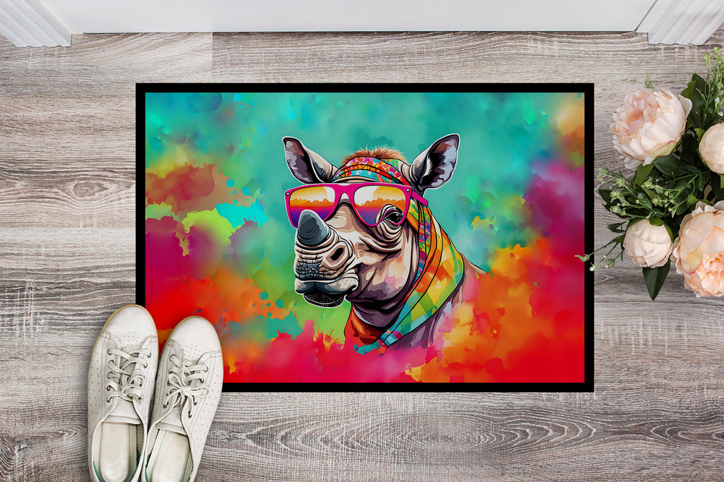 Hippie Animal Rhinoceros Doormat Indoor Outdoor 18H X 27W Front Door Mat Rugs for Entryway, Non Slip Washable