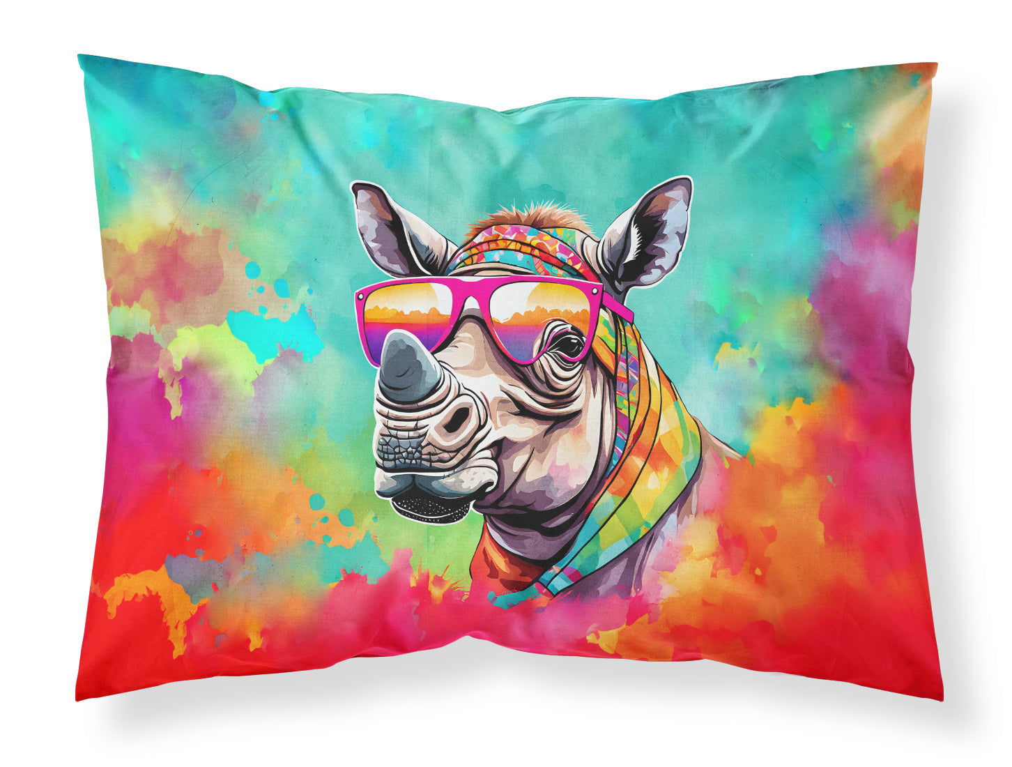 Hippie Animal Rhinoceros Standard Pillowcase Lightweight Super Soft Easy Care Decorative Artwork Pillowcase, Standard