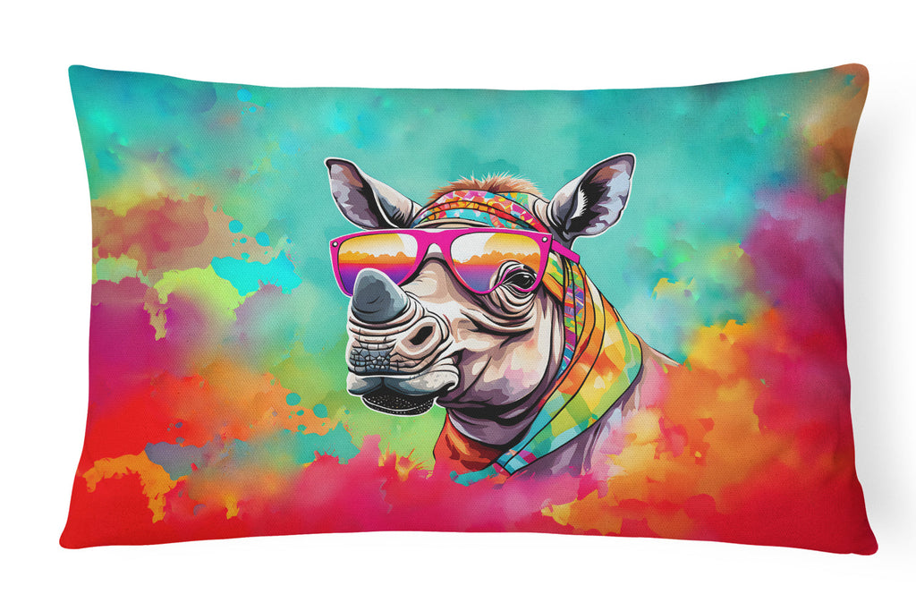 Hippie Animal Rhinoceros Decorative Throw Pillow 12x16 Indoor Outdoor Accent Cushion, Fabric Cover with Insert for Sofa, Bed, Porch & Living Room