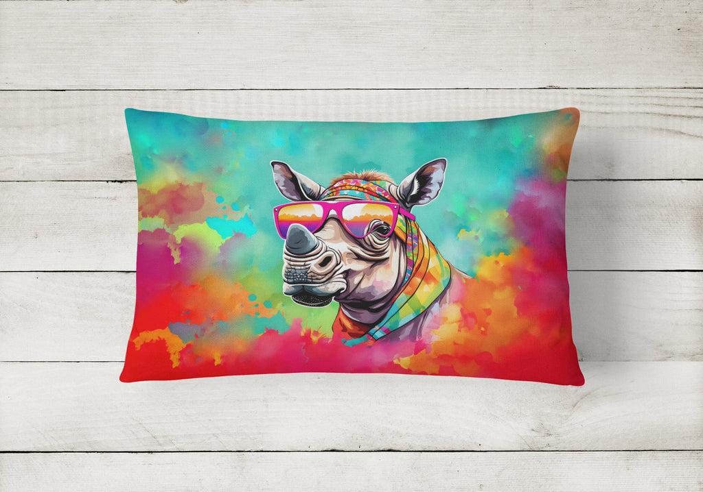 Hippie Animal Rhinoceros Decorative Throw Pillow 12x16 Indoor Outdoor Accent Cushion, Fabric Cover with Insert for Sofa, Bed, Porch & Living Room