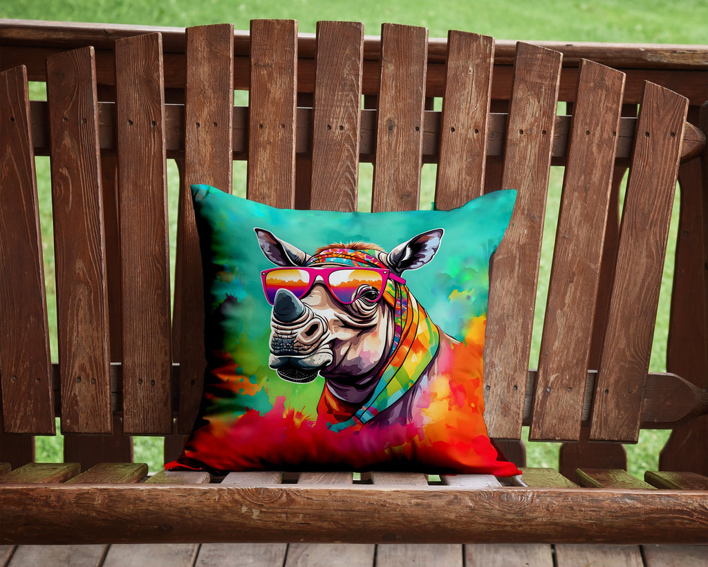Hippie Animal Rhinoceros Decorative Throw Pillow 14x14 Indoor Outdoor Accent Cushion, Fabric Cover with Insert for Sofa, Bed, Porch & Living Room