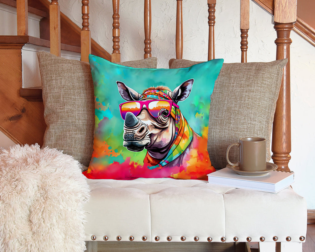 Hippie Animal Rhinoceros Decorative Throw Pillow 14x14 Indoor Outdoor Accent Cushion, Fabric Cover with Insert for Sofa, Bed, Porch & Living Room