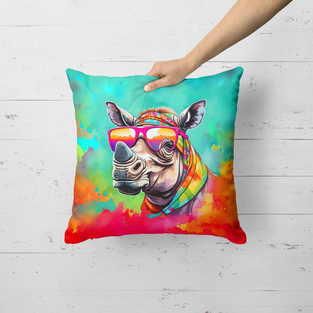 Hippie Animal Rhinoceros Decorative Throw Pillow 18x18 Indoor Outdoor Accent Cushion, Fabric Cover with Insert for Sofa, Bed, Porch & Living Room