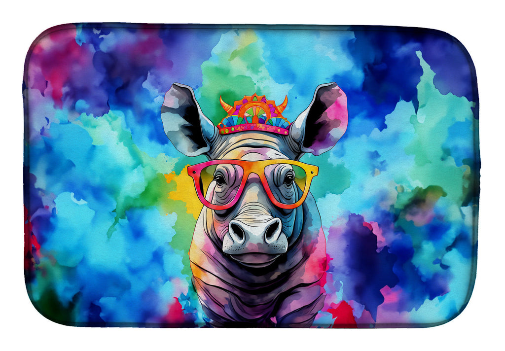 Hippie Animal Rhinoceros Dish Drying Mat Absorbent Dish Drying Mat Pad for Kitchen Counter Dish Drainer Mat for Countertop, 14 x 21", Multicolor