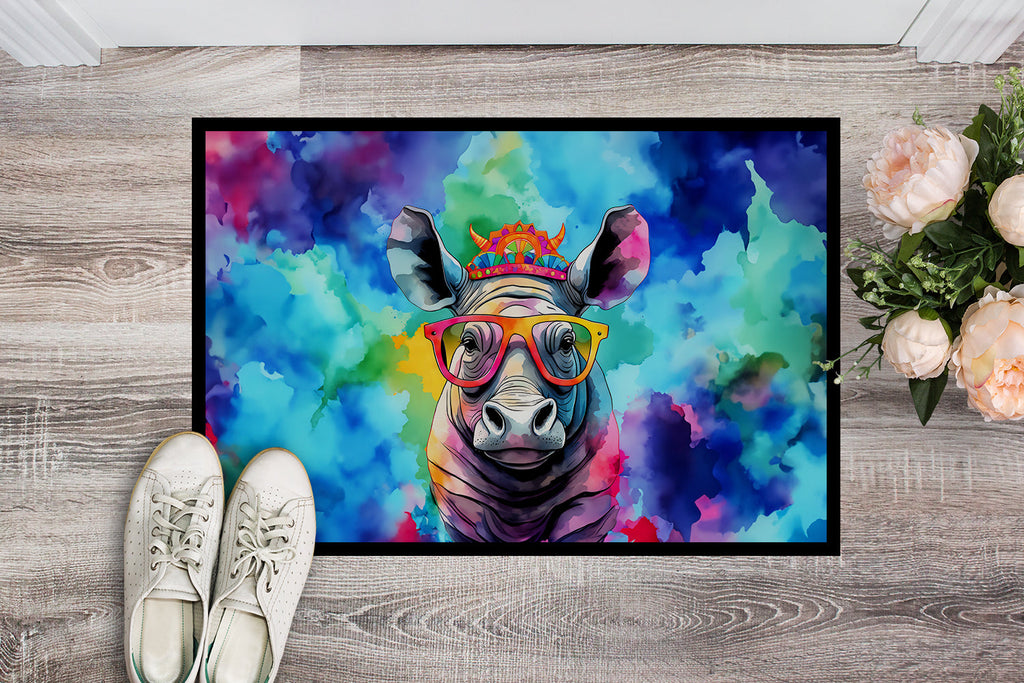 Hippie Animal Rhinoceros Doormat Indoor Outdoor 24H X 36W Front Door Mat Rugs for Entryway, Non Slip Washable Low Pile,