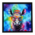 Hippie Animal Rhinoceros Framed Metal Print Bathroom, Kitchen, Office, Home Decor Wall Art Ready to Hang, Square, 8X8