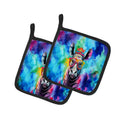 Hippie Animal Rhinoceros Pot Holder Set of 2 Heat Resistant Quilted Hot Pads 7.5 x 7.5 Inch, Insulated Kitchen Trivets for Cooking & Baking