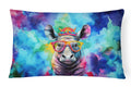 Hippie Animal Rhinoceros Decorative Throw Pillow 12x16 Indoor Outdoor Accent Cushion, Fabric Cover with Insert for Sofa, Bed, Porch & Living Room