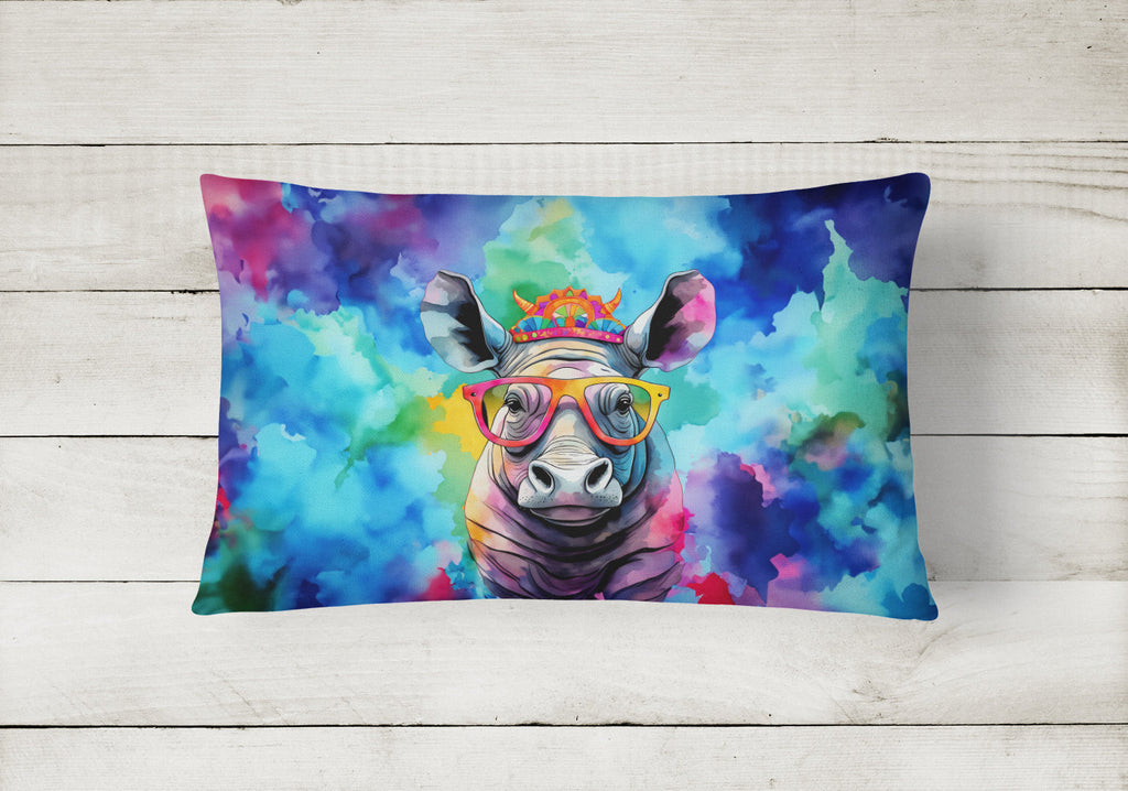 Hippie Animal Rhinoceros Decorative Throw Pillow 12x16 Indoor Outdoor Accent Cushion, Fabric Cover with Insert for Sofa, Bed, Porch & Living Room